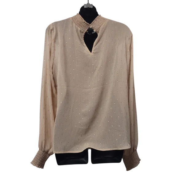 Express Women's Top Blouse Tan Cowl Neck Elastic Cuff Sheer Size L - Picture 2 of 8